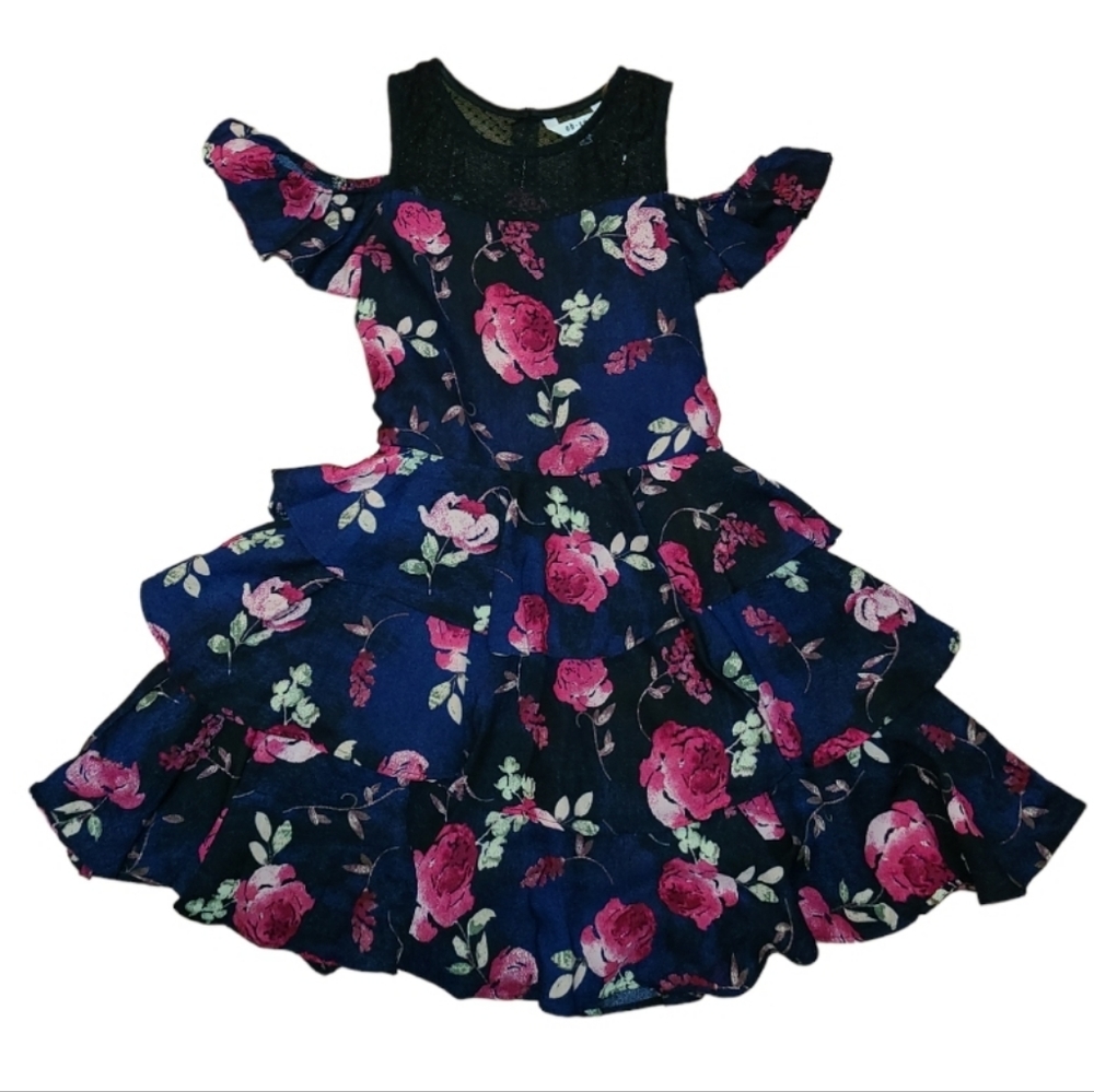 Like New Obsess Girls Dress Cold Shoulder Flower Three Layers Lace